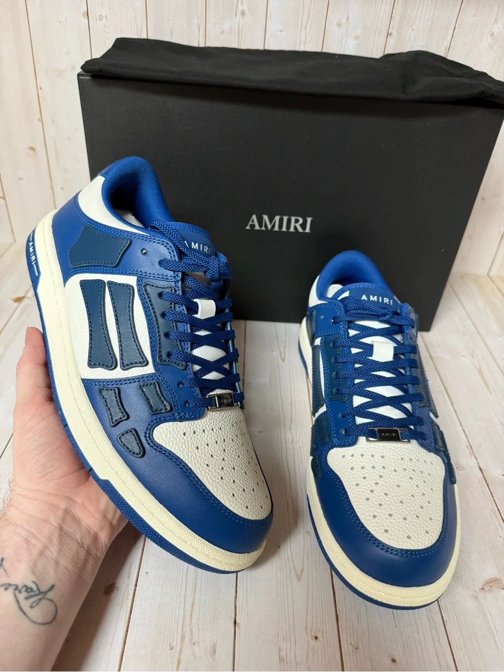 AMIRI Skel Low-Top Leather Sneakers Blue/White Sz 43 / 10